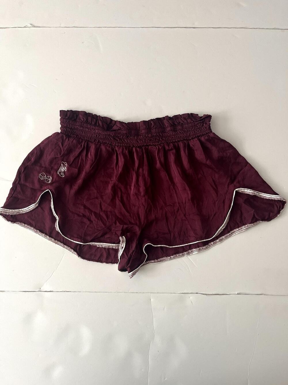 Anthropologie Shorts Womens M Red Embroidered Western Elastic Waist 1.5 Inseam